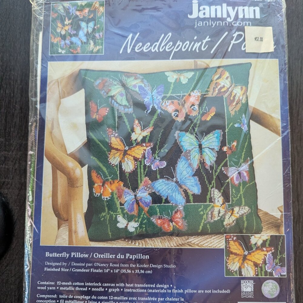 Crewel Needlepoint Vintage Janlynn Butterfly Pillow Kit Sealed Brand New